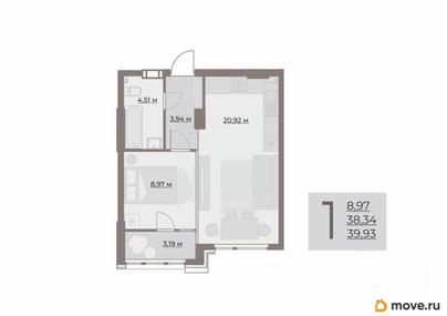 1-комн. квартира, 41.53 м&sup2;