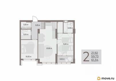2-комн. квартира, 62.95 м&sup2;