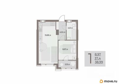 1-комн. квартира, 40.59 м&sup2;