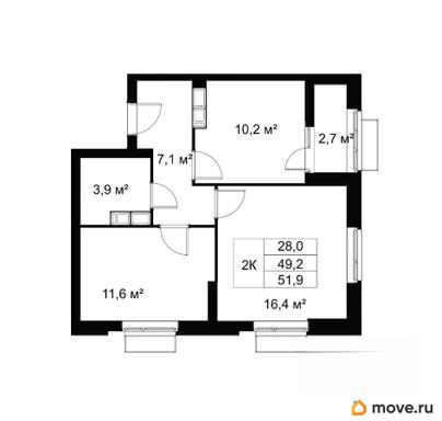 2-комн. квартира, 51.9 м&sup2;