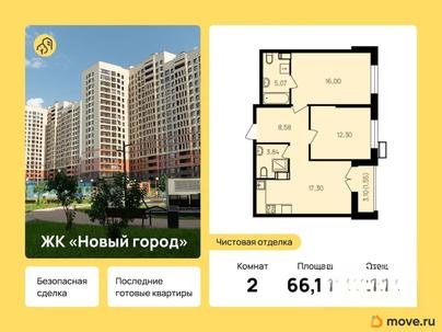 2-комн. квартира, 66.1 м&sup2;