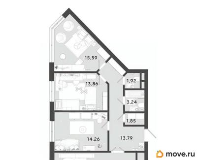 3-комн. квартира, 88.8 м&sup2;