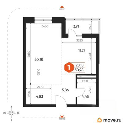 1-комн. квартира, 50.6 м&sup2;