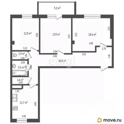 3-комн. квартира, 87.9 м&sup2;