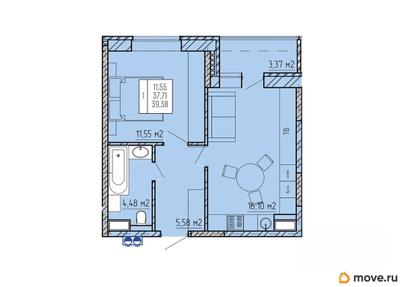 1-комн. квартира, 39.38 м&sup2;