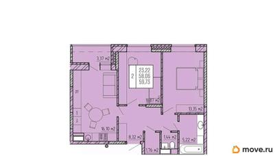 2-комн. квартира, 59.73 м&sup2;