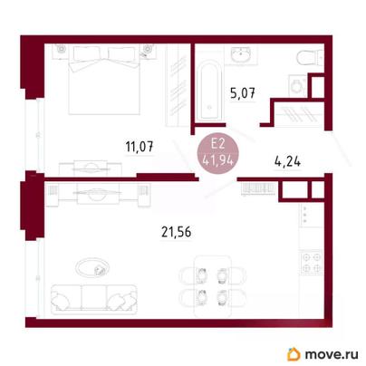 1-комн. квартира, 41.94 м&sup2;