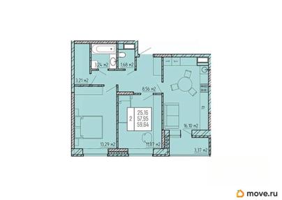2-комн. квартира, 59.64 м&sup2;