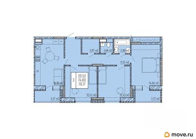 3-комн. квартира, 78.17 м&sup2;