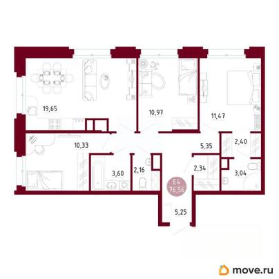 3-комн. квартира, 76.56 м&sup2;