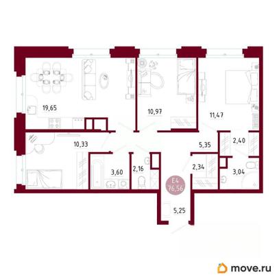 3-комн. квартира, 76.56 м&sup2;