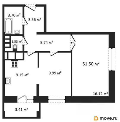 2-комн. квартира, 51.5 м&sup2;