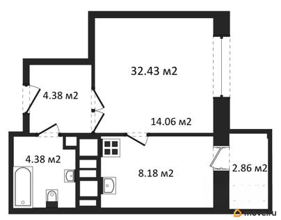1-комн. квартира, 32.43 м&sup2;