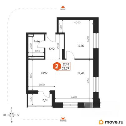 2-комн. квартира, 61.9 м&sup2;