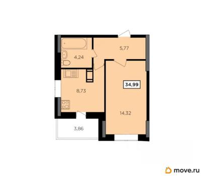 1-комн. квартира, 34.99 м&sup2;
