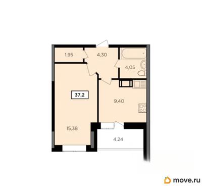1-комн. квартира, 37.2 м&sup2;