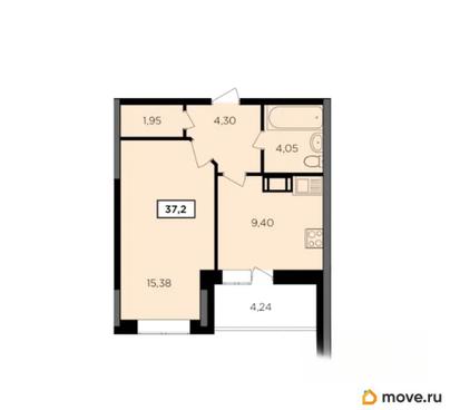 1-комн. квартира, 37.2 м&sup2;
