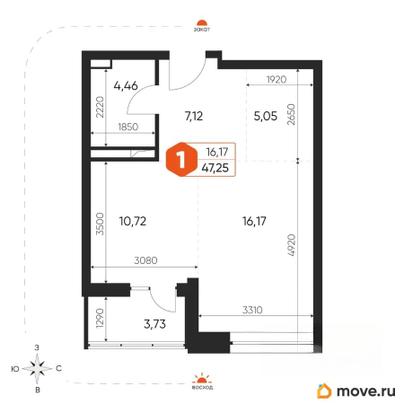 1-комн. квартира, 47.1 м&sup2;