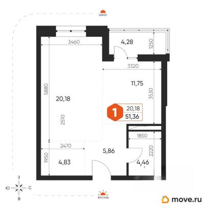 1-комн. квартира, 51 м&sup2;