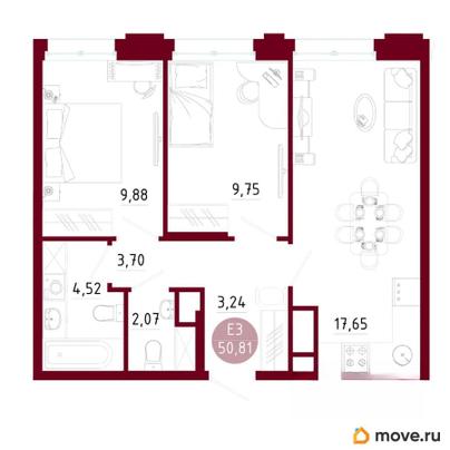2-комн. квартира, 50.81 м&sup2;