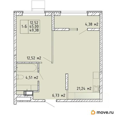 1-комн. квартира, 47.19 м&sup2;