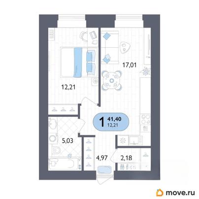 1-комн. квартира, 41.4 м&sup2;