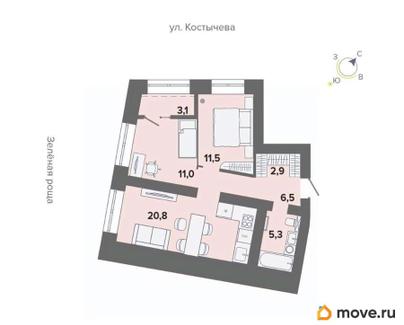 2-комн. квартира, 59.6 м&sup2;
