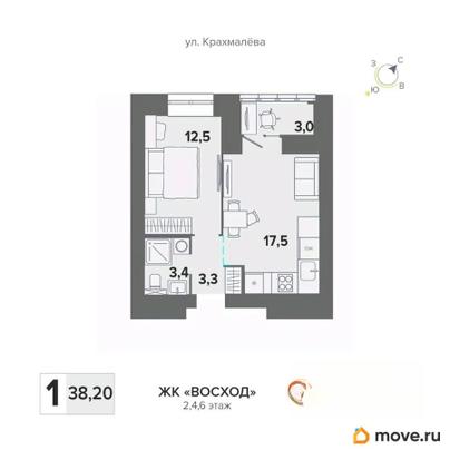1-комн. квартира, 38.2 м&sup2;