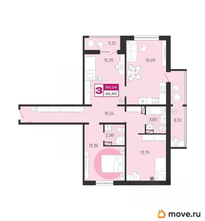 3-комн. квартира, 90.24 м&sup2;