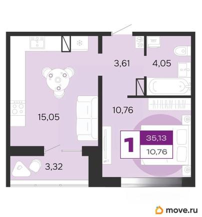1-комн. квартира, 35.13 м&sup2;