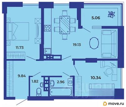 2-комн. квартира, 60.8 м&sup2;