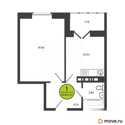 1-комн. квартира, 42.7 м&sup2;