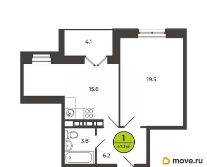 1-комн. квартира, 47.3 м&sup2;