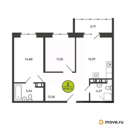 2-комн. квартира, 67.9 м&sup2;