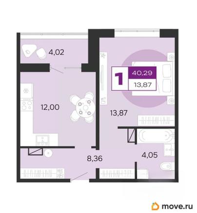 1-комн. квартира, 40.29 м&sup2;