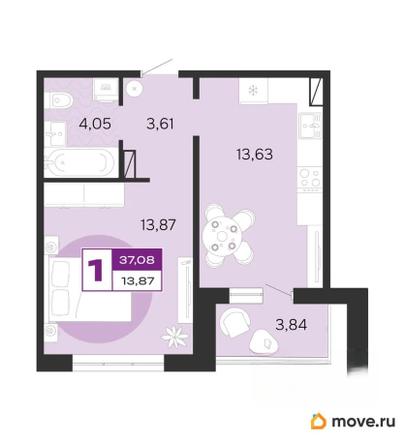 1-комн. квартира, 37.08 м&sup2;