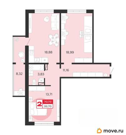 2-комн. квартира, 70.73 м&sup2;