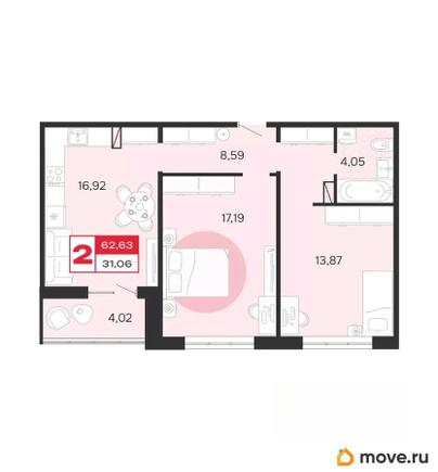 2-комн. квартира, 62.63 м&sup2;