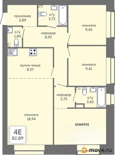 4-комн. квартира, 82.89 м&sup2;