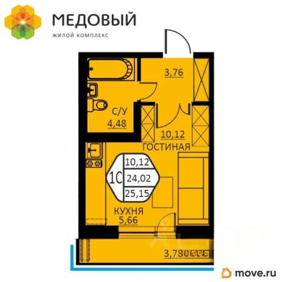 1-комн. квартира, 25.15 м&sup2;