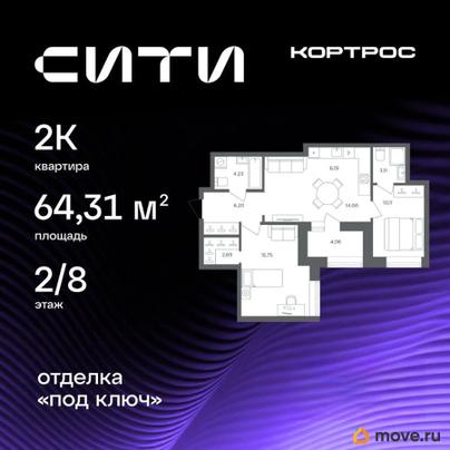 2-комн. квартира, 64.31 м&sup2;