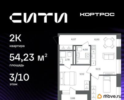 2-комн. квартира, 54.23 м&sup2;