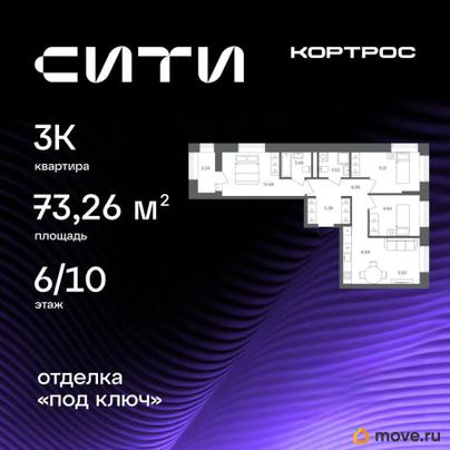 3-комн. квартира, 73.26 м&sup2;