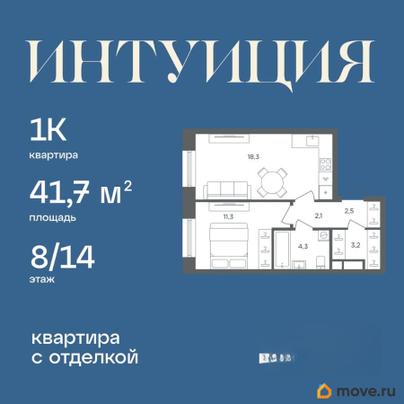 1-комн. квартира, 41.7 м&sup2;