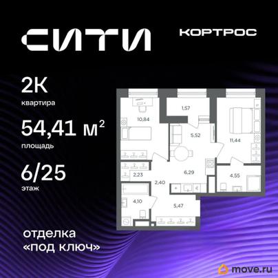 2-комн. квартира, 54.41 м&sup2;