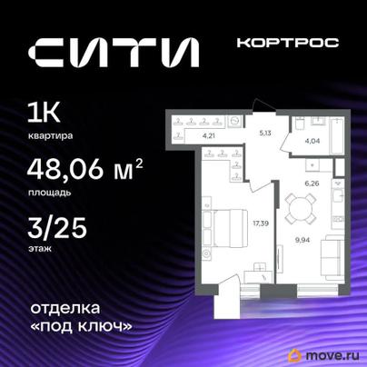 1-комн. квартира, 48.06 м&sup2;