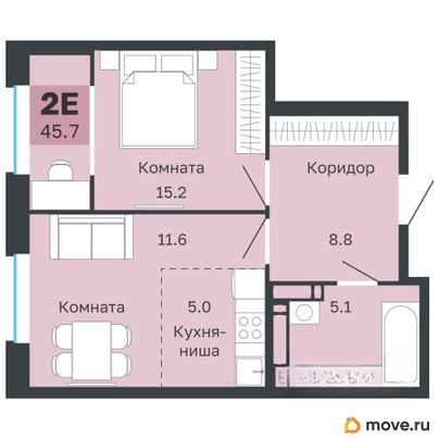 2-комн. квартира, 45.7 м&sup2;