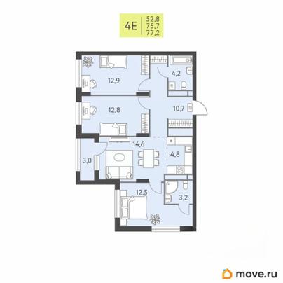 4-комн. квартира, 77.2 м&sup2;