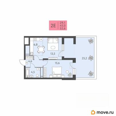 2-комн. квартира, 52.6 м&sup2;