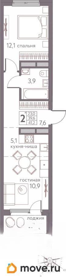 студия, 41.2 м&sup2;